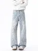 Jeans a cuadros coloridos de nicho retro americano transfronterizo para hombre, pantalones rectos sueltos de pierna ancha de alta calle nuevos de primavera y otoño para hombre