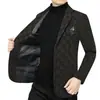 Traje de Chenilla para Hombre Otoño/Invierno 2026 Casual de Negocios Cálido con Forro de Polar Cuadros Bordados Chaqueta de Traje para Hombre de Mediana Edad