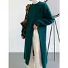 Vestido estilo perezoso con abertura lateral para mujer, 24 nuevos vestidos de otoño e invierno de cuello redondo holgados, suéter largo de punto por encima de la rodilla.