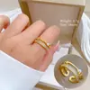 [Galvanoplastia de ouro real] Design Europeu e Americano ins Wind Geometry Diamond Ball Ring Anel Aberto de Vento Frio para Mulheres