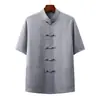 Vestido Tang de Verão para Homens de Meia-idade e Idosos Manga Curta Estilo Chinês Bordado Roupa de Pai Camisa