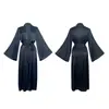 Túnica de satén de color liso para comercio exterior OZON con mangas anchas, cuello en V, cinturón para atar en la cintura, estilo largo, bata de casa nupcial para mujer 211