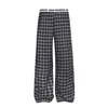Pantalones casuales a cuadros retro americanos para hombre y mujer, cinturón de letras de verano, pantalones de pierna ancha empalmados, corte holgado, con caída, pierna recta, pantalones largos hasta el suelo