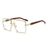 Gafas de Sol Cuadradas de Alta Gama Europeas y Americanas para Hombre con Patillas de Imitación Madera y Doble Puente Gafas de Sol de Marco Grande