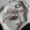 Colgante de Fresa con Pedrería de Alta Gama Cadena para Teléfono Lazo Cordón con Perlas de Cristal Llavero para Bolso Separador
