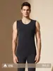 Chaleco Térmico Cálido para Hombre con Forro Polar, Cuello Redondo, Manga Corta, Capa Base de Lana, Top Sin Costuras Ajustado, Estilo Delgado para Invierno y Primavera