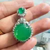 Collar con colgante de esmeralda con incrustaciones de plata esterlina Ruyi de calcedonia verde del emperador de hielo natural genuino, cadena de suéter para mujer, regalo