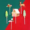 Decoração de Borda de Bolo de Natal Placa de Inserção de Mesa de Sobremesa de Cupcake de Natal Papai Noel