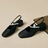 2024 Nuevo Estilo Zapatos Profesionales de Mujer con Tacón Cuadrado y Tacón Bajo Sandalias Baotou Huecas con Perlas Talla 33-43 Talla Zapatos de Comercio Exterior