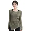 Novo Cobertura Yoga Feminina Solta Gola Redonda Fina Top Esportivo Corrida Treinamento Pilates Fitness Manga Longa Atacado