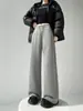 Pantalones Lulu Populares Mejorados Versátiles de Cintura Alta con Caída Moda Americana Forro Polar Levanta Glúteos Casual de Pierna Ancha