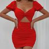 2026 Ropa Nueva para Mujer Transfronteriza de Amazon Europea y Americana Sexy Moda Hueca Plisada Manga Abullonada Vestido Bodycon