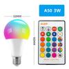 Lámpara de bombilla de control remoto que cambia de color con memoria led bombilla rgb colorida bombilla de color A60 aluminio recubierto de plástico corriente constante A19