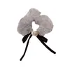 Goma para el pelo a rayas con lazo de organza y pedrería estilo francés con cinta y perlas, Elegante goma para el pelo