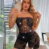 Bodystocking NTZ62 Europeu e Americano Transfronteiriço Feminino Quente Strass Sexy Divertido Peça Única Shorts Colados ao Corpo