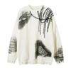 Suéter de cuello redondo estilo americano de calle principal con jacquard de cadena pintado con aerosol para hombre y mujer, marca de moda retro holgado que combina con todo