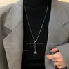 Collar de una sola letra largo de Acero de Titanio para Suéter de Mujer Otoño e Invierno Cadena de Suéter Simple Elegante Estilo Frío Accesorios de Celebridad de Internet
