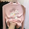 Ropa infantil versátil: nuevos estilos de otoño e invierno de tops forrados de felpa para niñas, con cuello semi-alto, diseñados para niños mayores, que brindan calidez y un look casual