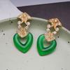 Aretes de Corazón Verde para Mujer, Diseño Nicho, Aretes de Zircón de Corazón de Durazno Hueco, Únicos, Modernos, Sensación de Lujo Ligero, Alta Gama
