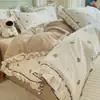 Conjunto de Quatro Peças Pequeno Floral de Algodão Puro Estilo Francês Leve Roupa de Cama de Algodão Puro Capa de Edredom Lençol com Elástico Conjunto de Três Peças Estilo Fresco Quarto Principal