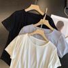 Camiseta femenina de color liso con cuello fino y arrugado, elegante y con temperamento elegante, C0601Z