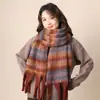 Bufanda de Mohair a Cuadros Nueva Invierno 2026 para Mujer, Bufanda Versátil Gruesa Esponjosa Estilo Coreano de Alta Gama para Abrigo