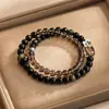 Pulsera de Cristal de Color Té Natural con Doble Bucle y Cuentas para Mujer, Pulsera de Cristal Blanco Original de Gama Alta de Nicho al por Mayor