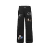 Calça jeans branca bordada estilo retrô americano, estilosa e sofisticada, unissex, high-street, nicho, modelagem solta, estilo hip-hop, calça reta