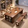 Mesa Grande de Madeira Maciça para Sala de Estar com Estante Integrada Mesa Longa para Casa Mesa de Estudo para Adolescente Mesa Dupla para Escrita