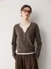 Suéter de Cachemira con Cuello en V de Temperamento Otoño Invierno para Mujer, Manga Larga, Botones, Tejido de Punto Holgado, Moda, Capa Interior, Capa Base, Suéter