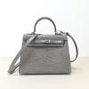 Bolso de Mano para Mujer Estilo Nuevo con Incrustaciones de Diamantes, Bolso Estilo Kelly de Piel de Vaca con Patrón de Cocodrilo, Bolso de Hombro Cruzado de Piel Genuina Moderno y Versátil