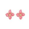 Aretes de flor retro estilo coreano con esmalte de gota, flor de cuatro pétalos, moda de alta gama para mujer, exquisitos aretes de aleación de flor de cuatro hojas, aretes netos rojos