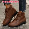 Punto Transfronterizo 2025 Exportación Punta Redonda Cordones Elástico Tacón Cuadrado Pu Botines Cortos Europeos y Americanos para Mujer Otoño e Invierno Nuevos Botines al Tobillo