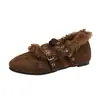 Zapatos de Frijol Verde Frijol Otoño e Invierno Aumento Interno de Altura Algodón Mary Jane Zapatos Nuevo Estilo Cálido Ropa Exterior Más Terciopelo 2026 Zapatos de Piel Zapatos de Mujer