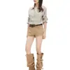 Camisa blanca de lino natural de manga larga, color liso, cuello en V, simple y versátil para mujer, estilo casual Q252004