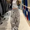 Jeans Retro Americanos Lavados con Efecto Desgastado y Estampado de Leopardo para Mujer, Pantalones de Pierna Ancha Sueltos y Elegantes para Verano