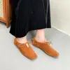 Otoño 2024 Nuevos Mocasines Correa Gamuza Estilo Coreano Combinan con Todo Tacón Bajo Caña Media Punta Cuadrada Zapatos Hechos a Mano de Piel de Vaca para Mujer