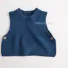 Elegante Cor Azul ~ Caimento Solto ~ Colete de Tricô Infantil para Primavera e Outono, Estiloso Design de Torre Branca, Jaqueta de Tricô Unissex para Bebê