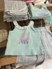 Traje de Niña 2024 Verano Nuevo Llegada Estilo Coreano Infantil Estampado de Dibujos Animados Cuello de Flor 3D Camisola Pantalones de Raya Prellet