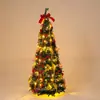 En Stock 150Cm-210Cm Árbol de Navidad de Lujo Plegable Telescópico de Pie con Flocado Verde y Luces Cálidas Decoración Navideña