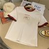 Camiseta Transfronteiriça Feminina Ins Super Quente Verão Solta Estilo Coreano Estudantes Combina com Tudo Manga Curta Estilo Japonês Branco Antigo Top de Manga Curta