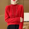Suéter de Lã Ready-To-Wear de Primeira Linha para Mulheres 100% Lã Camiseta Básica Gola V Tricotado Solto Suéter de Caxemira Look Emagrecedor Top Outono e Inverno