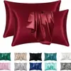 Funda de almohada de satén imitación seda transfronteriza color sólido cojín funda de almohada con tacto de seda helada funda de almohada individual de satén funda para núcleo de almohada de seda