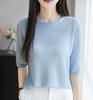 Playera de Manga Corta para Mujer de Corte Ajustado con Tejido Waffle y Cuello Redondo, Top Básico Sencillo para Moda
