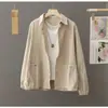 Jaqueta Casual Retrô Feminina de Liquidação de Marca, Novo Estilo Primavera, Corte Solto, Tamanho Grande, Top Jaqueta com Gola Padre Pequena