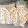 Pijamas Coreanos para Mujer Primavera Manga Larga Nuevo Estilo Princesa Dulce Pequeño Floral Dibujos Animados Conjunto Ropa para Casa Foto Real Venta al Mayoreo