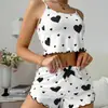 Ropa de estar para mujer Transfronteriza 2024 Camisola de tirantes con estampado de corazón y shorts Casual acanalado Se puede usar para salir Estilo europeo y americano Ropa de dormir