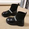 Botas para Niñas 2026 Primavera y Otoño Nuevas Botas Tipo Calcetín Forradas de Felpa para Niños Botas Negras de Piel para Niña Zapatos de Princesa con Suela Suave