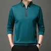 Camiseta Polo Masculina de Manga Longa Cruzada Outono/Inverno Meio Zíper Camisa Básica Casual com Gola Reversível Novo Estilo