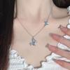 Collar de Mariposa de Diseño Original para Mujer con Elegante y Lujosa Cadena de Clavícula de Acero Inoxidable con Zircón Azul para Novia Tendencia